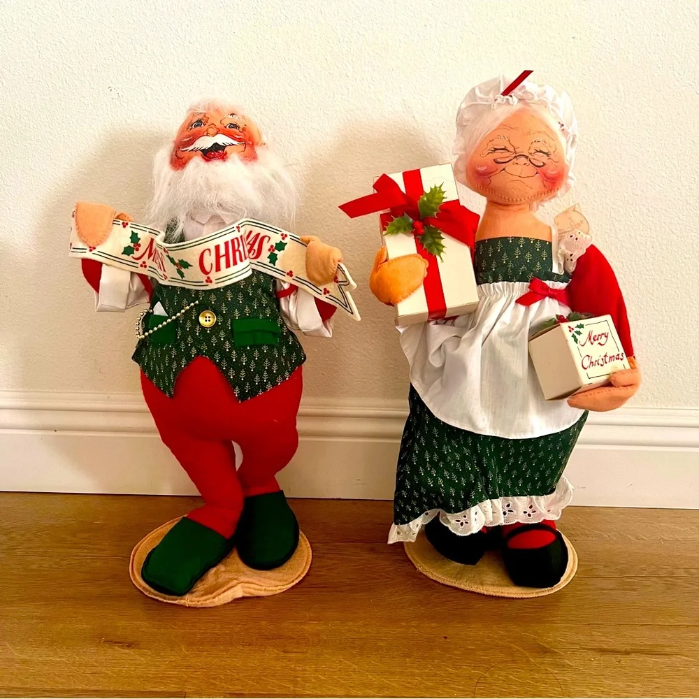 2 PCs Large Vintage 1992 Annalee Doll 19”‎ Mr & Mrs Claus Set Christmas Holiday